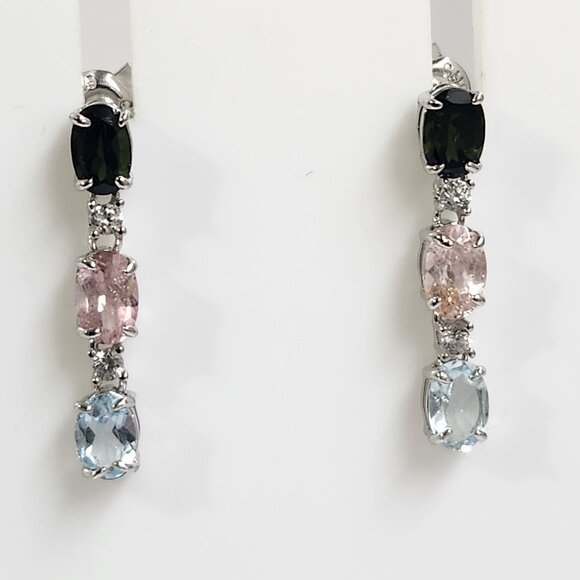 VTG NIB 925 Tourmaline Multi-Gem Dangle Drop Stud Earrings Signed 1" - Picture 5 of 14